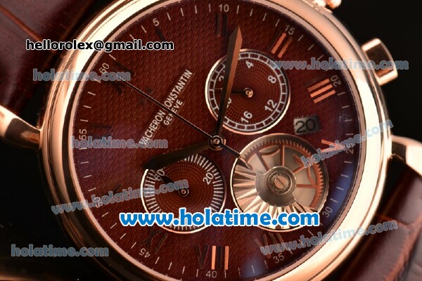 Vacheron Constantin Patrimony Chrono Miyota OS20 Quartz Rose Gold Case with Brown Dial and Roman Numeral Markers - Click Image to Close